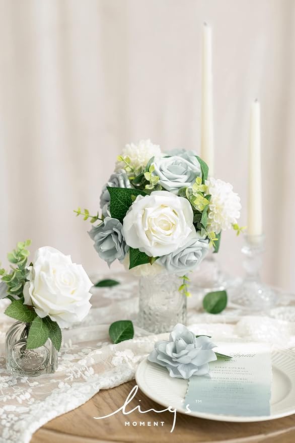 Ling's moment Ivory Dahlia Foam Artificial Flowers Real Touch Faux Fake Flower - Image 3