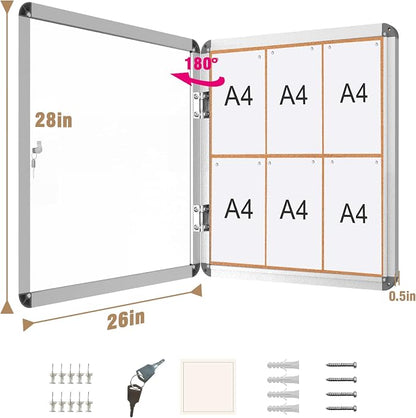 28"x26" Enclosed Bulletin Board, Lockable Weather-Resistant Aluminum Cork - Image 5