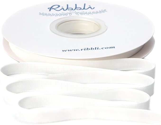 Ribbli Polyester Cream White Velvet Ribbon, 3/8 Inches Continuous10-Yard Spool by Ribbli