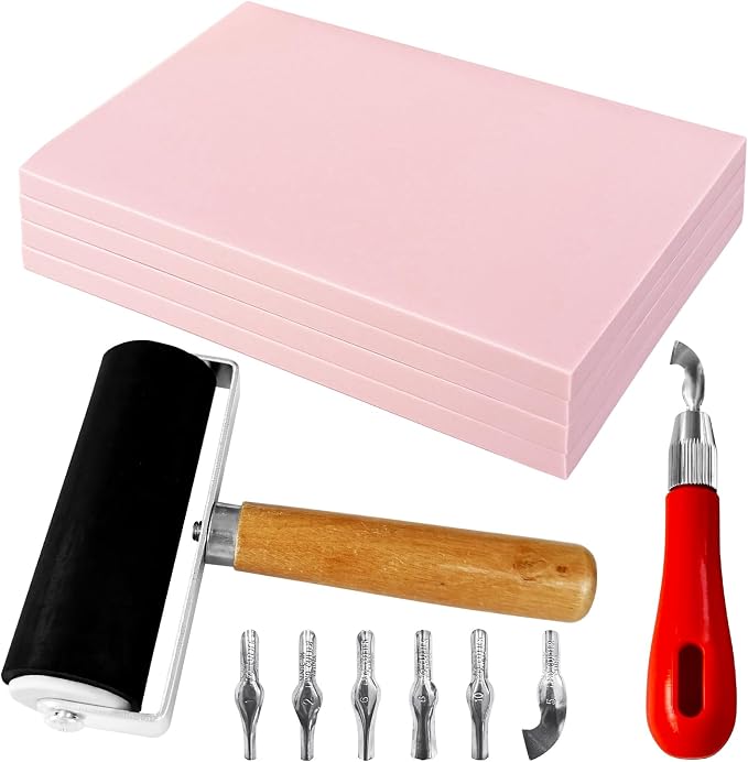 4 Pack Rubber Block Stamp Carving Blocks, Rubber Carving Linoleum Blocks by Xeehwb