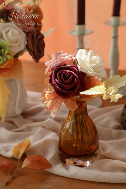 Floroom Artificial Flowers 25pcs Real Looking Burgundy Ombre Colors Foam Fake - Image 3