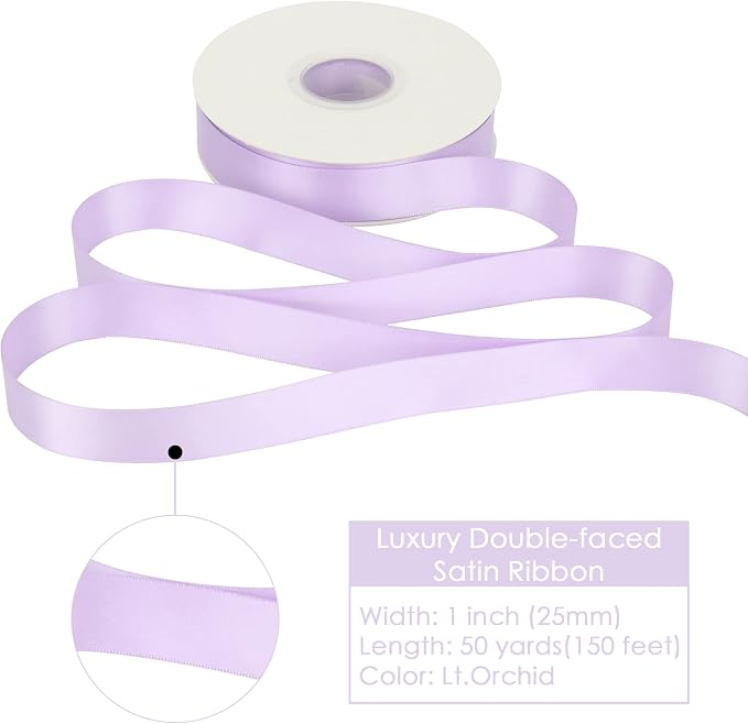 HUIHUANG Light Purple Ribbon Lavender Satin Ribbon 50 Yards Double Face Silk - Image 2