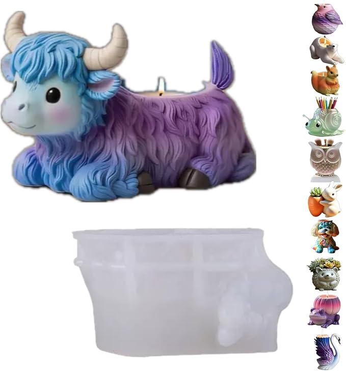 Animal Resin Molds Silicone 3D Cute Cow Epoxy Resin Plaster Candle Holder Wax by Unknown