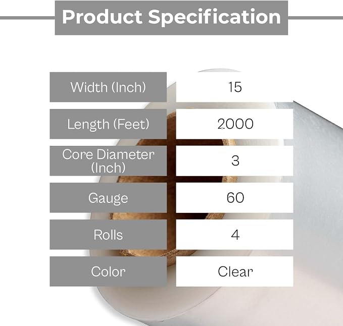 PSBM Stretch Wrap, 4 Pack, 15 Inch x 2000 Feet, 60 Gauge, Cast Hand Stretch - Image 3