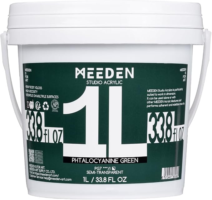 MEEDEN Phtalocyanine Green Acrylic Paint: 1 L /33.8 oz Heavy Body Gloss by MEEDEN