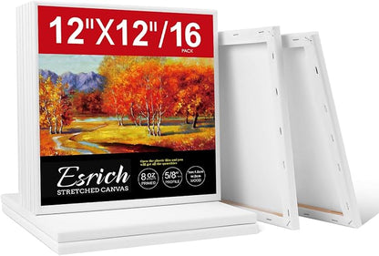 ESRICH Stretched Canvas for Painting 12x12 Inch, 16 Pack Painting Square Canvas by ESRICH