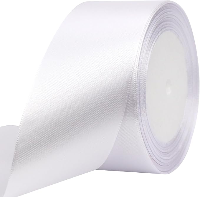 White Solid Satin Ribbon 2 Inch 25 Yards Solid Polyester Fabric Ribbon by Riunbb