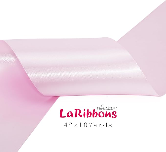 LaRibbons Light Pink Satin Ribbon 4 Inch 10 Yards Double Faced Luxury Light - Image 5