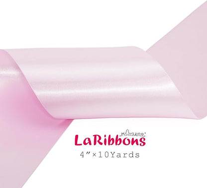 LaRibbons Light Pink Satin Ribbon 4 Inch 10 Yards Double Faced Luxury Light - Image 5