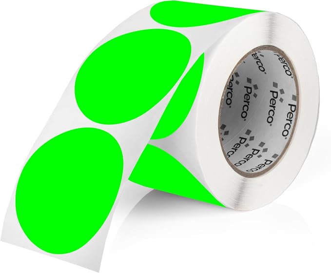 Perco Fluorescent Green 3-Inch Round Circle Dot Sticker Labels by Perco