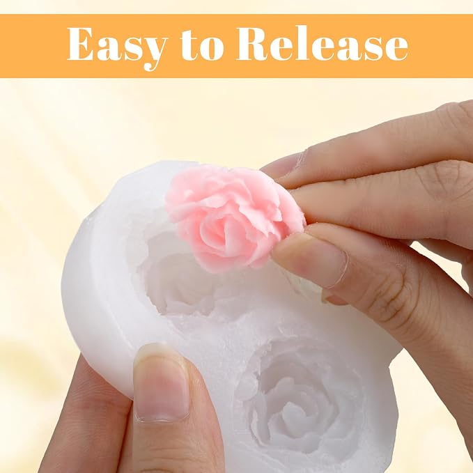 3 Cavity Rose Candle Molds, Silicone Flower Molds - Image 3
