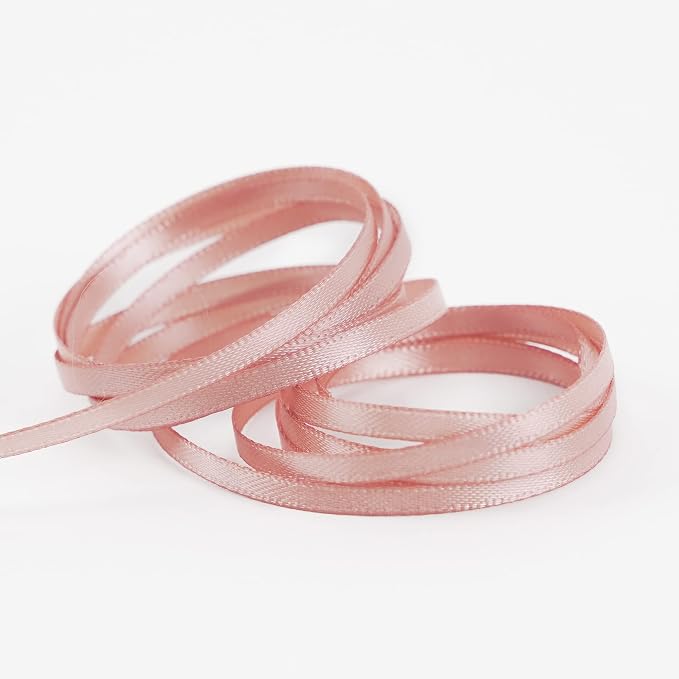 HUIHUANG Rose Gold Ribbon 1/8 inch Solid Color Thin Satin Ribbon 100 Yards - Image 2