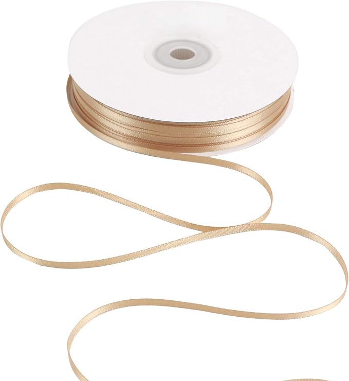 HUIHUANG Champagne Satin Ribbon 1/8 inch x Continuous 100 Yards Roll Tan Color by HUIHUANG