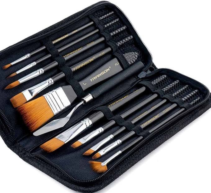 Transon Paint Brush Kit 10pcs Art Brushes and 1 Paint Spatula by Transon