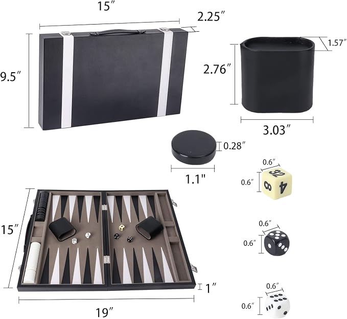 GSE Games & Sports Expert Premium Leather Backgammon Board Game Set, Classic - Image 5