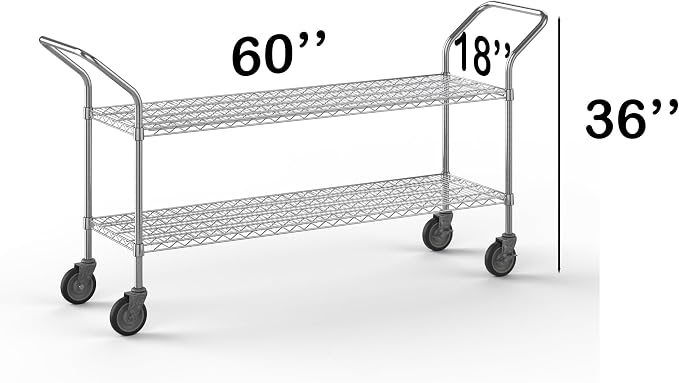 18" W x 60" L x 36" H Chrome Heavy Duty Utility Cart | 2-Tier | NSF Commercial - Image 2