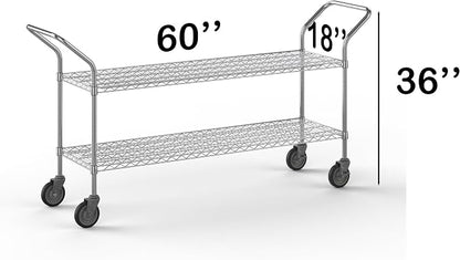 18" W x 60" L x 36" H Chrome Heavy Duty Utility Cart | 2-Tier | NSF Commercial - Image 2