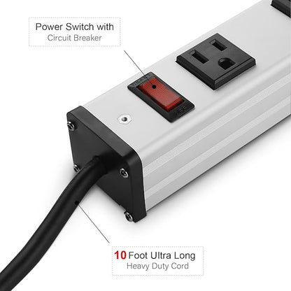 16 Outlet Plugs Heavy Duty Metal Power Strip, Aluminum Workshop Socket - Image 3