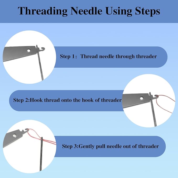 Big Eye Steel Sewing Needles Kit, Thread Ripper, Threaders and 6 Color Threads - Image 6