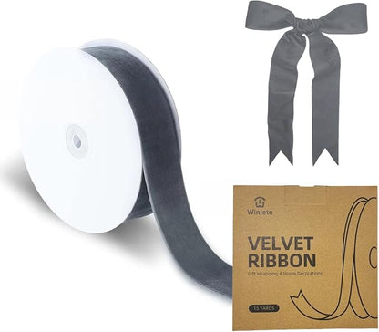 15 Yards Velvet Ribbon 1-1/2 Inch Single Face Grey Velvet Ribbon Spool Prefect by Winjeto