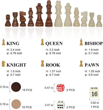 GOTHINK Wooden Chess, and Backgammon 3 in 1 Board Game Set, Classic Traditional - Image 3