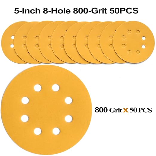 5-Inch 8-Hole Hook and Loop Sanding Discs 800-Grit Random Orbit Sandpaper - Image 3