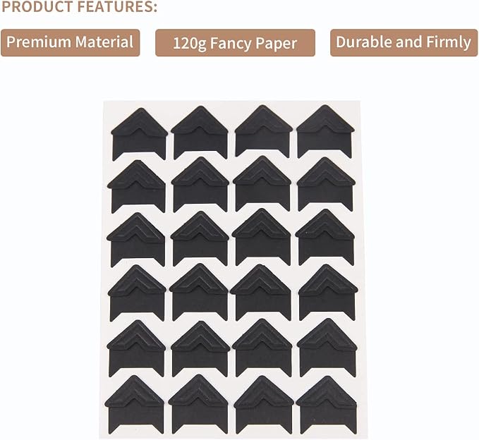 GOONAVI 15 Sheets 360 Pcs Black Acid-Free Photo Corners Mounting Self Adhesive - Image 3