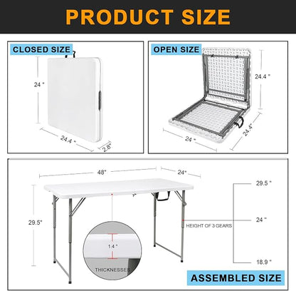 48" W x 24" D x 29.5" H - 4FT Adjustable Height Heavy Duty Plastic Fold-in-Half - Image 7