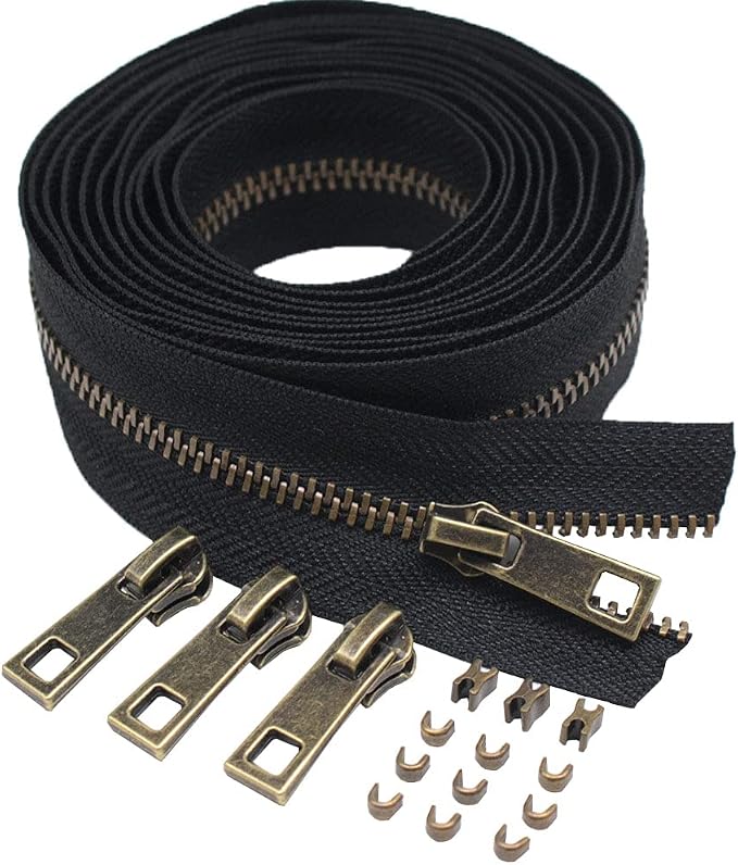 Meillia #3 Upholstery Zipper Tape by The Yard Black Metal Zippers 5 Yards by Unknown