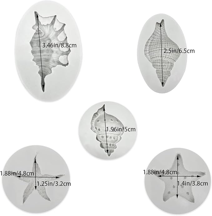 5 Pcs Seashell Starfish Silicone Mold Cake Fondant Silicone Mold Seashell Conch - Image 2