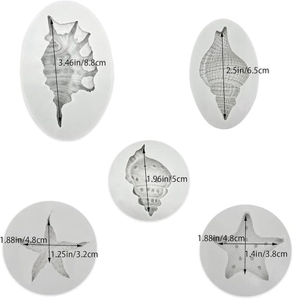5 Pcs Seashell Starfish Silicone Mold Cake Fondant Silicone Mold Seashell Conch - Image 2