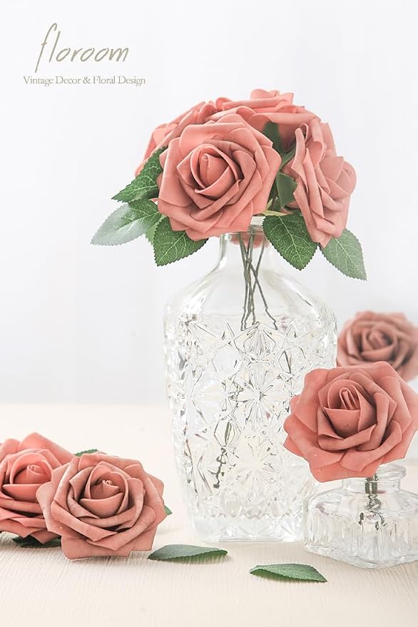 Floroom Artificial Flowers 25pcs Real Looking Dusty Pinky Cedar Foam Fake Roses - Image 2