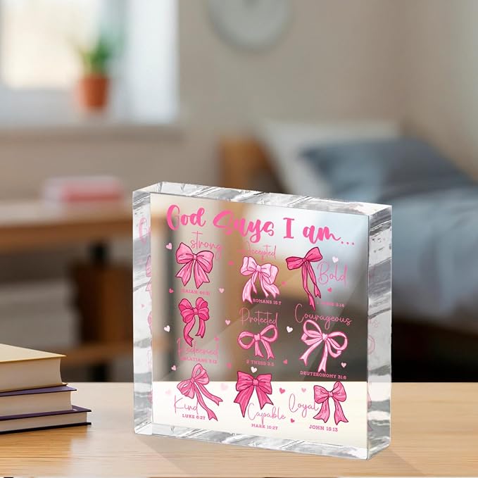 Positive Affirmation Bible Verse Desk Decor Acrylic Sign 4X4 Inch, Preppy - Image 3