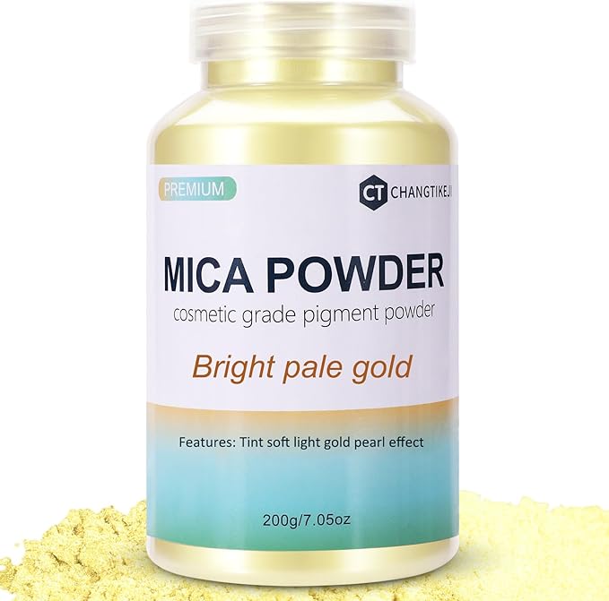 Mica Powder, 7.05OZ（200g）, Bright Pale Gold Mica Powder Pigment by CHANGTIKEJIWelcomeYouOrder