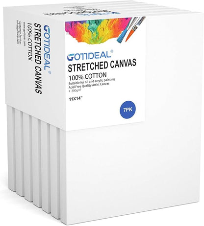 GOTIDEAL Stretched Canvas, 11x14 Inch Set of 7, Primed White by GOTIDEAL