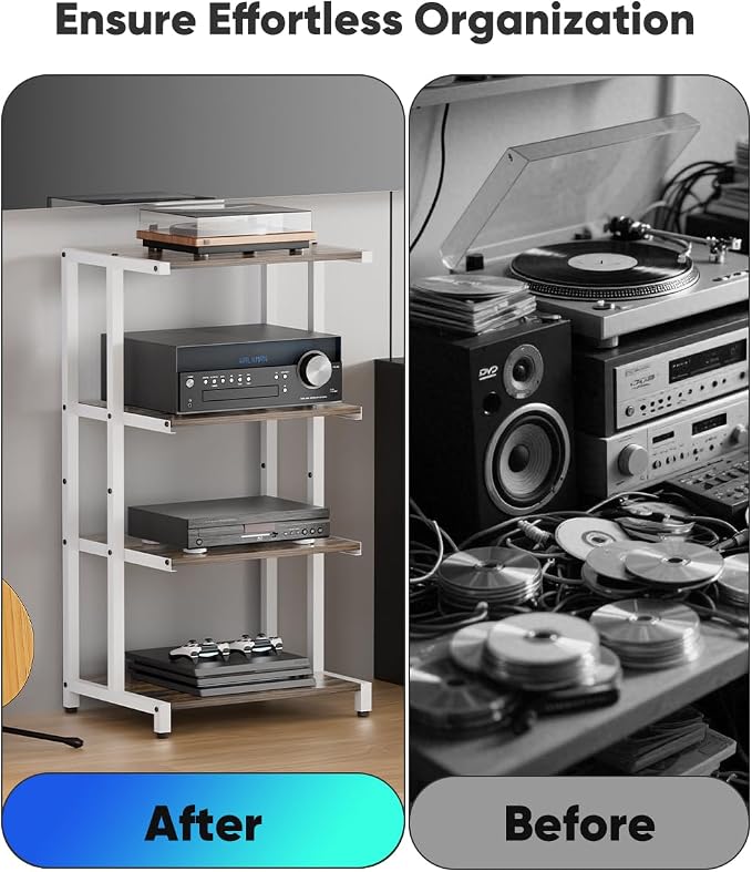 4-Tier Wooden Media Stand, AV Media Stand Corner Shelf - Image 7