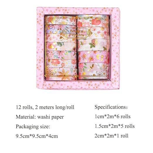 MAFELOE 2 Meters Long 12 Rolls Washi Tape Set, Decorative Adhesive Supplies - Image 5