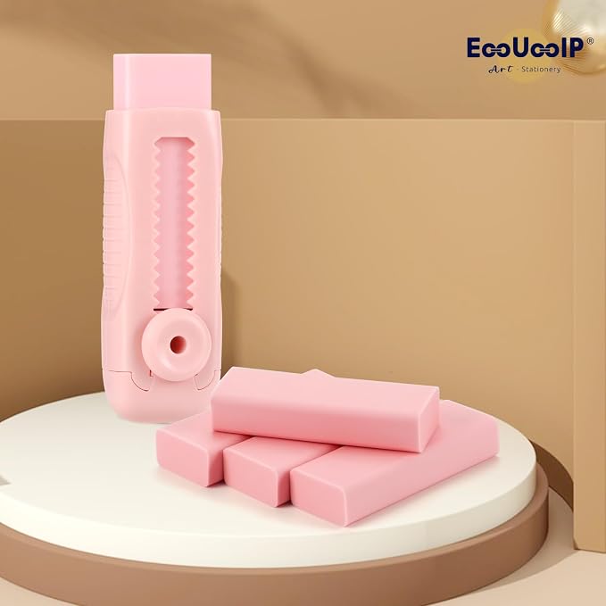 EooUooIP 4+1 Pack Rubber Pink Erasers Sliding Retractable Eraser, Large Pink - Image 6