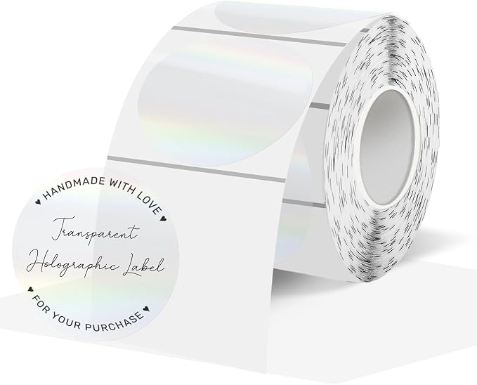 1.5" Round Transparent Thermal Label Stickers, Holographic Clear Direct Thermal by Unknown