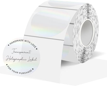 1.5" Round Transparent Thermal Label Stickers, Holographic Clear Direct Thermal by Unknown