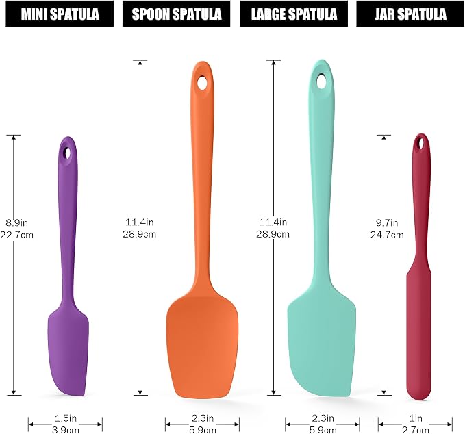 4-Piece Silicone Spatula Scrapers: Doosu 600°F Heat Resistant Food Grade - Image 2