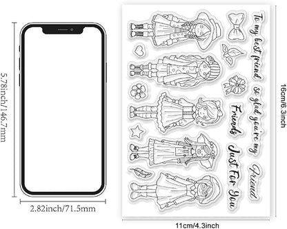 Fashion Girls Clear Stamps 6.3x4.3 Friendship Word Rubber Stamp Flower Silicone - Image 2