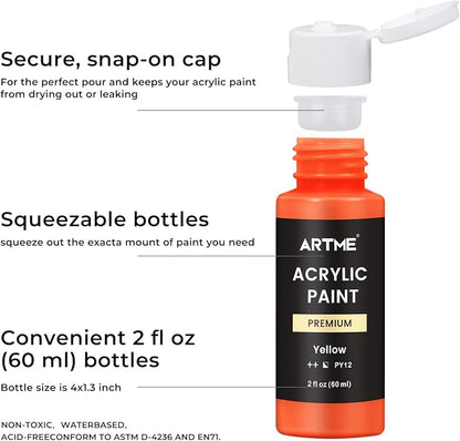 ARTME Acrylic Paint Set, 60 Colors in 2oz/60ml Bottles, Non Toxic, Waterproof - Image 4