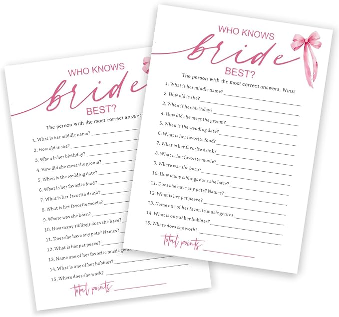 Wedding Shower Games Cards, Who Knows The Bride Best, Bridal Shower Games 25 by Wybgno