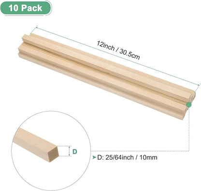 10-Pack Wood Square Dowel Rods, 25/64 x 12 Inch Unfinished Wooden Square Dowel - Image 3