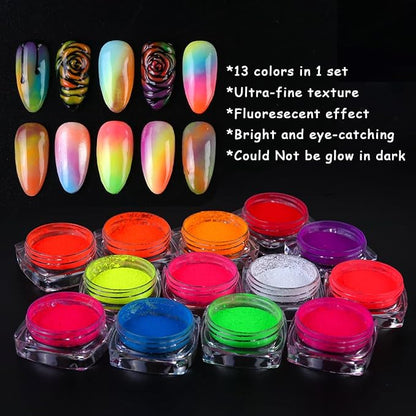 13 Colors Neon Phosphor Pigment Powder Set, Super Bright Fluorescent Nail - Image 4