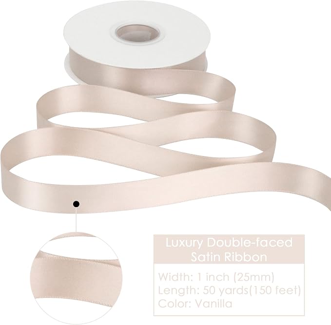 HUIHUANG Satin Ribbon 1 inch Vanilla Silk Satin Ribbon 50 Yards Double Face - Image 2