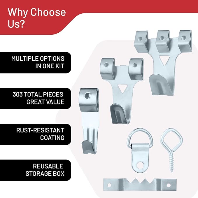 303-Piece Picture Hanging Assortment, Heavy Duty Hooks, and Metal Wall Hooks - Image 5