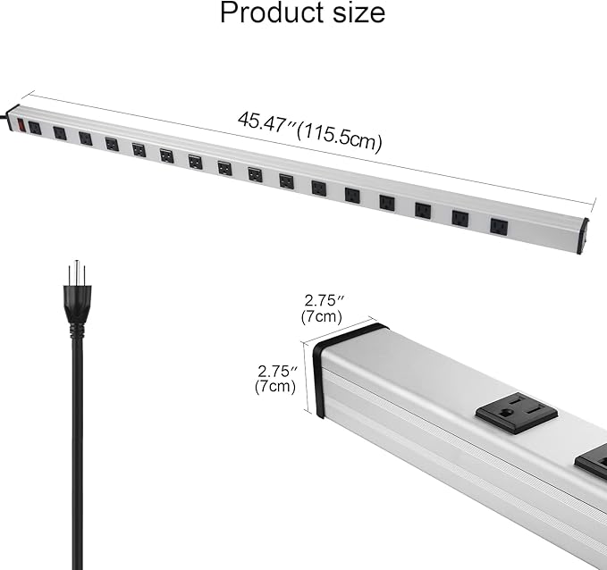 16 Outlet Plugs Heavy Duty Metal Power Strip, Aluminum Workshop Socket - Image 2