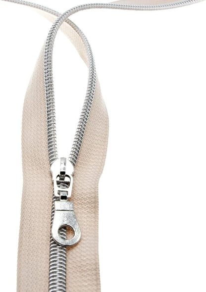 #5 Silver Teeth Metallic Nylon Coil Zippers by The Yard Bulk 10 Yards Beige - Image 5